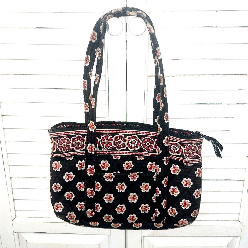 Vintage Vera Bradley Tote Purse Floral Pirouette Black Red Plaid Lined Quilted